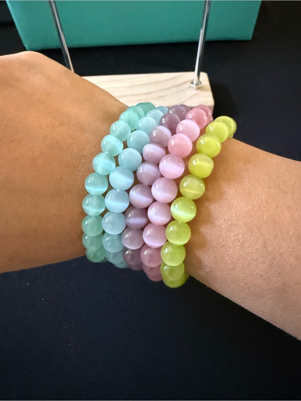 Pastel Beaded Stretch Bracelet Set - Pink, Mint, Blue, Lime - Picture 4 of 14